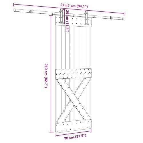 Klizna vrata s priborom za montažu 70 x 210 cm masivna borovina - 70 x 210 cm (213.5 cm) 1 križni dizajn Cijena