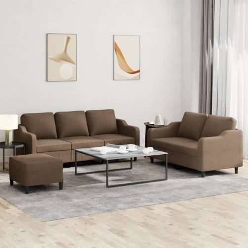 3-dijelni set sofa s jastucima smeđi od tkanine - Smeđa s jastučićima i tabureom Cijena
