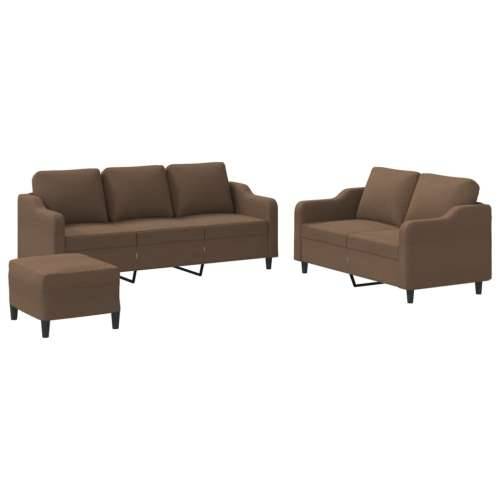 3-dijelni set sofa s jastucima smeđi od tkanine - Smeđa s jastučićima i tabureom Cijena