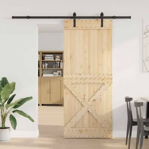 Klizna vrata s priborom za montažu 100x210 cm masivna borovina - 100 x 210 cm (213.5 cm) 1 križni dizajn Cijena