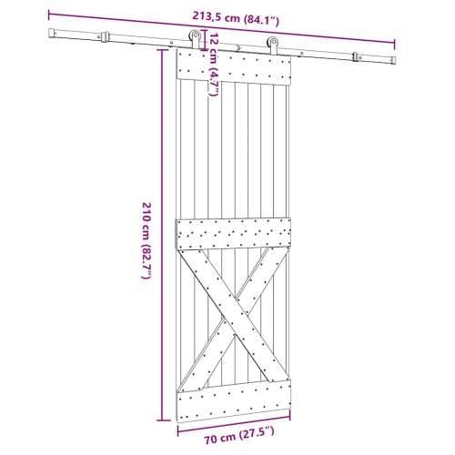 Klizna vrata s priborom za montažu 70 x 210 cm masivna borovina - 70 x 210 cm (213.5 cm) 1 križni dizajn Cijena