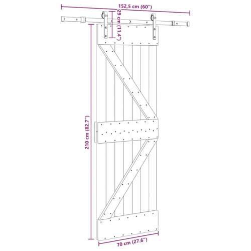 Klizna vrata s priborom za montažu 70 x 210 cm masivna borovina - 70 x 210 cm (152.5 cm) 1 Trokutasti Cijena