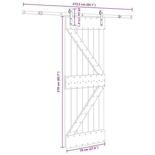 Klizna vrata s priborom za montažu 70 x 210 cm masivna borovina - 70 x 210 cm (213.5 cm) 1 Trokutasti Cijena