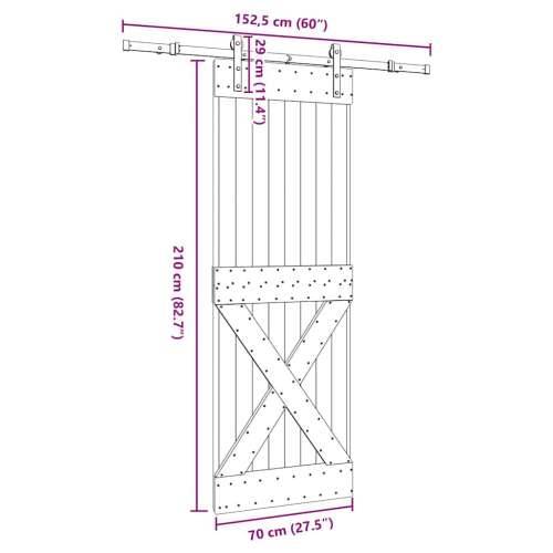 Klizna vrata s priborom za montažu 70 x 210 cm masivna borovina - 70 x 210 cm (152.5 cm) 1 križni dizajn Cijena