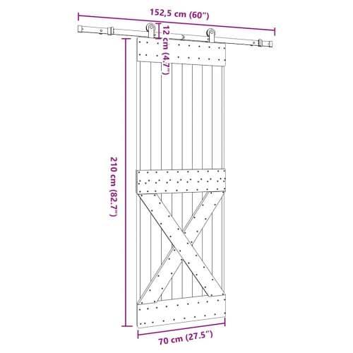 Klizna vrata s priborom za montažu 70 x 210 cm masivna borovina - 70 x 210 cm (152.5 cm) 1 križni dizajn Cijena