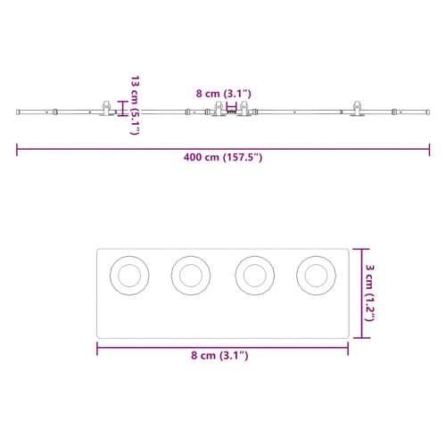 Gornja vodilica za klizna vrata 400 cm čelični crni - 200 cm 1 Cijena