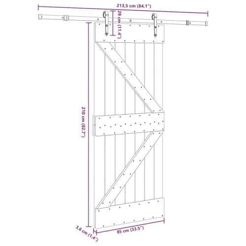 Klizna vrata s priborom za montažu 85 x 210 cm masivna borovina - 85 x 210 cm (213.5 cm) 1 Trokutasti Cijena