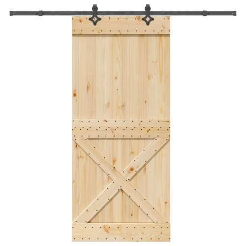 Klizna vrata s priborom za montažu 100x210 cm masivna borovina - 100 x 210 cm (213.5 cm) 1 križni dizajn Cijena
