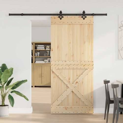 Klizna vrata s priborom za montažu 100x210 cm masivna borovina - 100 x 210 cm (213.5 cm) 1 križni dizajn Cijena