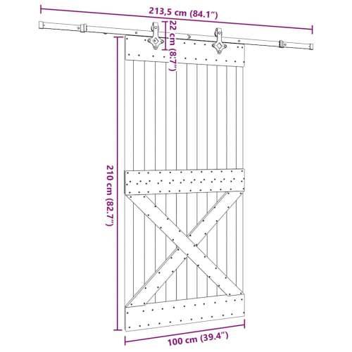 Klizna vrata s priborom za montažu 100x210 cm masivna borovina - 100 x 210 cm (213.5 cm) 1 križni dizajn Cijena