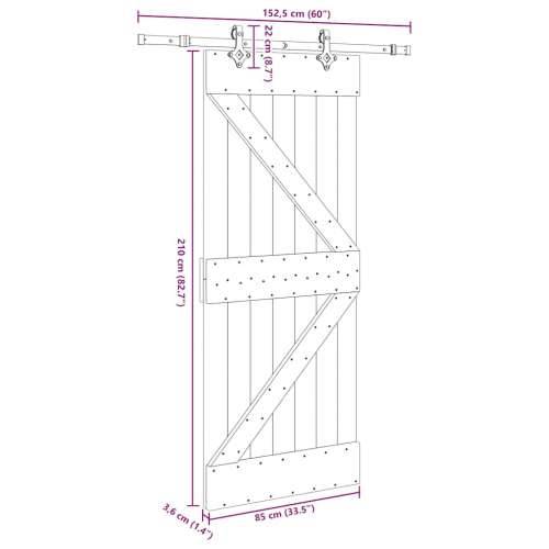 Klizna vrata s priborom za montažu 85 x 210 cm masivna borovina - 85 x 210 cm (152.5 cm) 1 Trokutasti Cijena