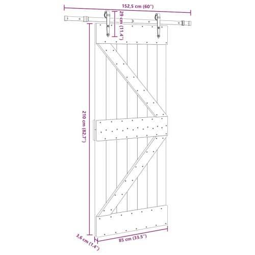 Klizna vrata s priborom za montažu 85 x 210 cm masivna borovina - 85 x 210 cm (152.5 cm) 1 Trokutasti Cijena