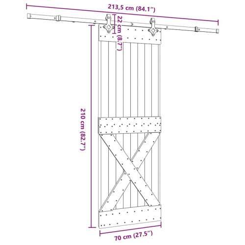 Klizna vrata s priborom za montažu 70 x 210 cm masivna borovina - 70 x 210 cm (213.5 cm) 1 križni dizajn Cijena