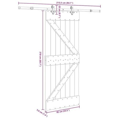 Klizna vrata s priborom za montažu 85 x 210 cm masivna borovina - 85 x 210 cm (213.5 cm) 1 Trokutasti Cijena