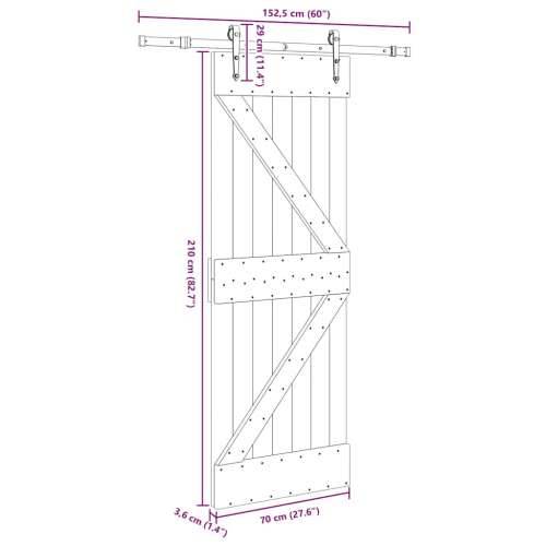 Klizna vrata s priborom za montažu 70 x 210 cm masivna borovina - 70 x 210 cm (152.5 cm) 1 Trokutasti Cijena