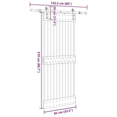 Klizna vrata s priborom za montažu 85 x 210 cm masivna borovina - 85 x 210 cm (152.5 cm) 1 Cijena