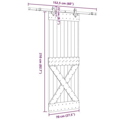Klizna vrata s priborom za montažu 70 x 210 cm masivna borovina - 70 x 210 cm (152.5 cm) 1 križni dizajn Cijena