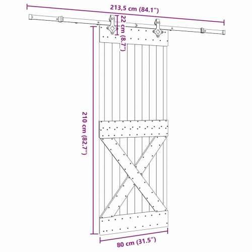 Klizna vrata s priborom za montažu 80 x 210 cm masivna borovina - 80 x 210 cm (213.5 cm) 1 križni dizajn Cijena
