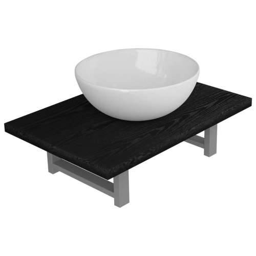 Dvodijelni set kupaonskog namještaja keramički crni - Crna polica od 60 cm i okrugli umivaonik od 32,5 cm 1 Cijena