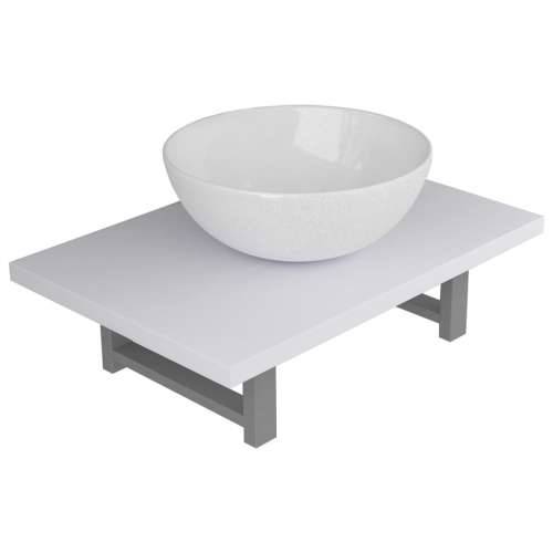 Dvodijelni set kupaonskog namještaja keramički bijeli - Bijela polica od 60 cm i okrugli umivaonik od 32,5 cm 1 Cijena
