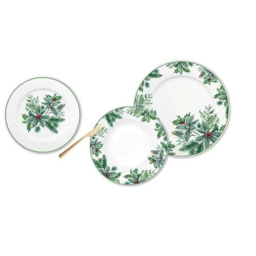Posuđe za jelo DKD Home Decor Bijela Zelena Porculan Biljni list Crăciun 27 x 27 x 2 cm 18 Dijelovi Cijena