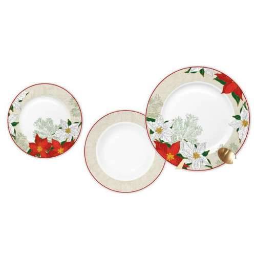 Posuđe za jelo DKD Home Decor Crvena Bež Porculan Cvijet Crăciun 27 x 27 x 2 cm 18 Dijelovi Cijena