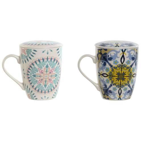 Šalica s Filtrom za Čaj Home ESPRIT Plava Bijela Turkizno Mediteran 340 ml (2 kom.) Cijena