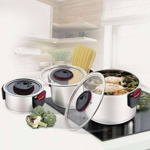 Lonac s Poklopcem Feel Maestro MR-3530-6 Crno crvena Čelik Nehrđajući Čelik Plastika Ø 24 cm Ø 20 cm Ø 16 cm 1,5 L 5,8 L 3,2 L ( Cijena