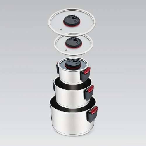 Lonac s Poklopcem Feel Maestro MR-3530-6 Crno crvena Čelik Nehrđajući Čelik Plastika Ø 24 cm Ø 20 cm Ø 16 cm 1,5 L 5,8 L 3,2 L ( Cijena
