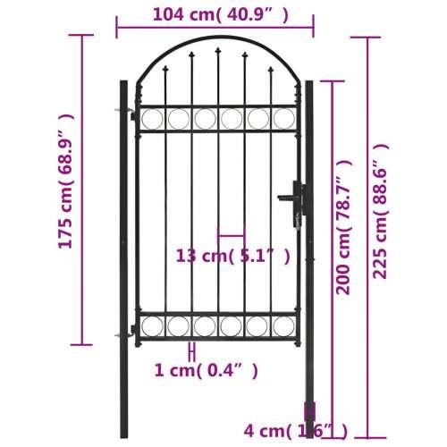 Vrata za ogradu s lučnim vrhom čelična 100 x 175 cm crna Cijena