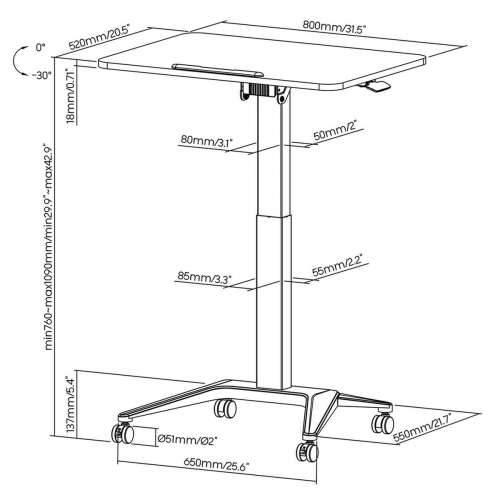 Pisaći stol MacLean MC-453B Crna Čelik 80 x 52 cm Cijena