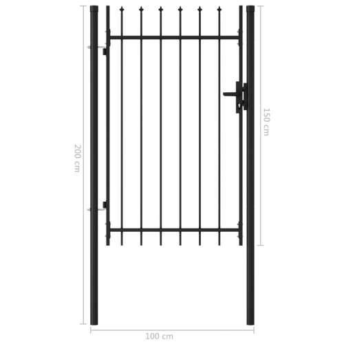 Jednostruka vrata za ogradu sa šiljcima na vrhu 1 x 1,5 m crna Cijena