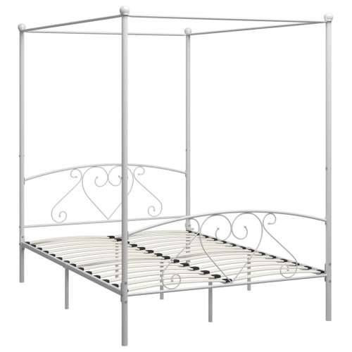 Okvir za krevet s nadstrešnicom bijeli metalni 140 x 200 cm  - Bijela 140 x 200 cm Cijena