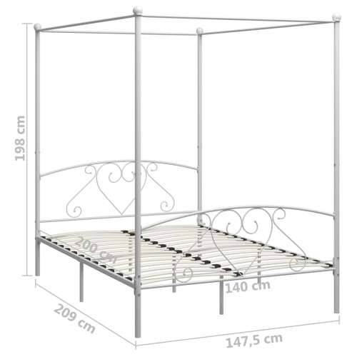 Okvir za krevet s nadstrešnicom bijeli metalni 140 x 200 cm  - Bijela 140 x 200 cm Cijena