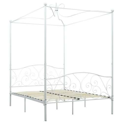 Okvir za krevet s nadstrešnicom bijeli metalni 140 x 200 cm - Bijela 140 x 200 cm Cijena