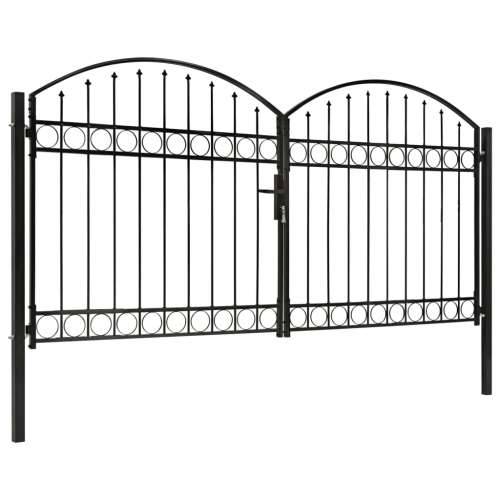 Dvostruka vrata za ogradu s lučnim vrhom čelična 300x150 cm crna Cijena