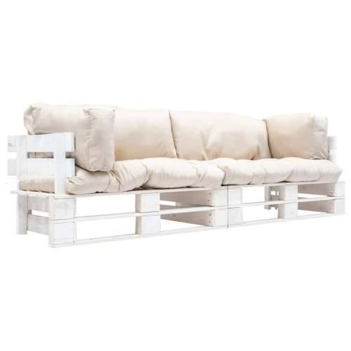 2-dijelni vrtni set sofa od paleta s jastucima boje pijeska - Bijela i boja pijeska 2 Cijena