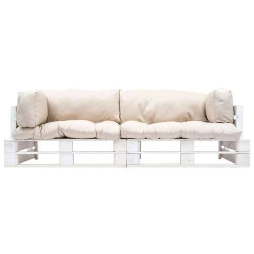 2-dijelni vrtni set sofa od paleta s jastucima boje pijeska - Bijela i boja pijeska 2 Cijena