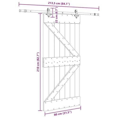 Klizna vrata s priborom za montažu 80 x 210 cm masivna borovina - 80 x 210 cm (213.5 cm) 1 Trokutasti Cijena