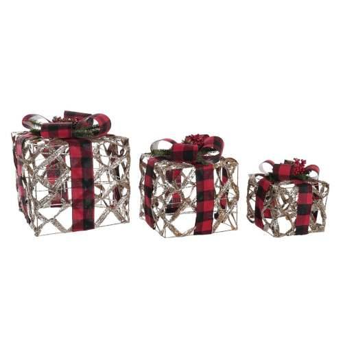 Set ukrasnih kutija DKD Home Decor LED Srebrna Crna Crvena Crvena/Crna Ratan Šljokice 25 x 25 x 30 cm (3 Dijelovi) Cijena