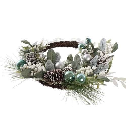 Coroană de Crăciun DKD Home Decor Plava Bijela Smeđa PVC 60 x 60 x 12 cm Cijena
