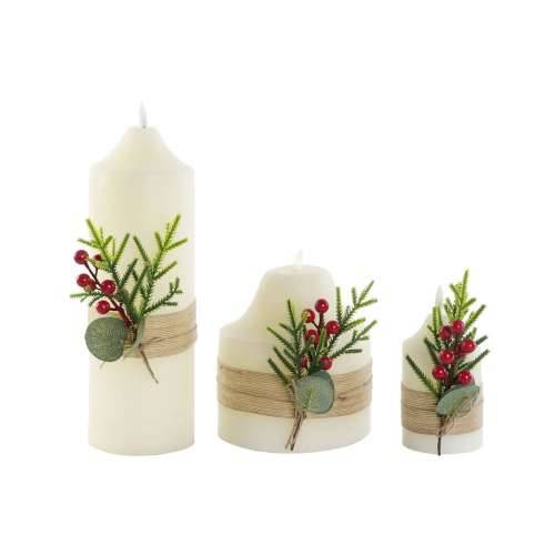 Set Svijeća DKD Home Decor Bijela Zelena Crăciun 7 x 7 x 15 cm Cijena