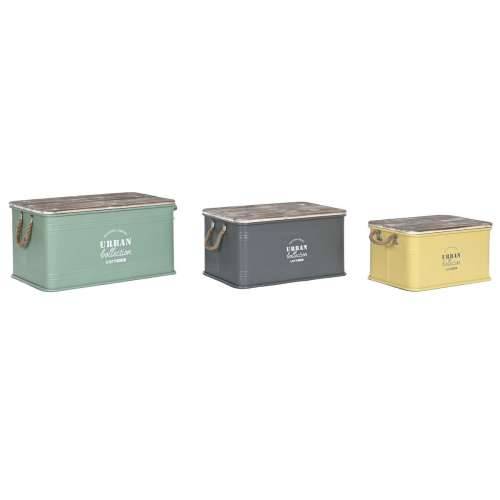 Škrinja Home ESPRIT Rumena Zelena Siva Tamno smeđi Metvica Metal Paulovnija Vintage 60 x 38 x 32,5 cm 60 X 38 X 33 cm (3 kom.) Cijena