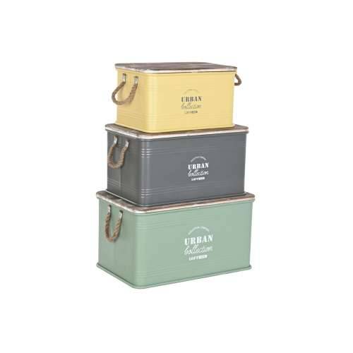 Škrinja Home ESPRIT Rumena Zelena Siva Tamno smeđi Metvica Metal Paulovnija Vintage 60 x 38 x 32,5 cm 60 X 38 X 33 cm (3 kom.) Cijena
