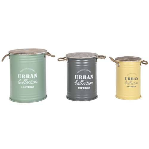 Ukrasni kanistar Home ESPRIT Rumena Zelena Siva Tamno smeđi Metal Paulovnija Vintage 38 x 38 x 48 cm (3 kom.) Cijena