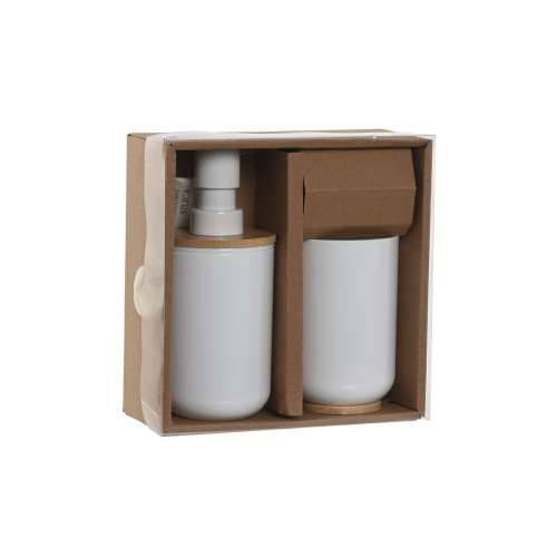 Set za Kupaonicu Home ESPRIT Bijela Prirodno Bambus polistiren 7 x 7 x 16 cm Cijena