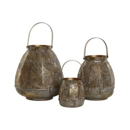 Set Svijećnjaka Home ESPRIT zlatan Metal 25 x 25 x 28 cm Cijena