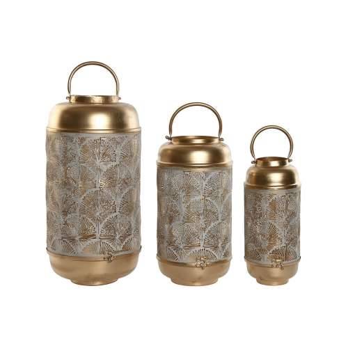 Set Svijećnjaka Home ESPRIT Bijela zlatan Metal 25 x 25 x 49 cm Cijena