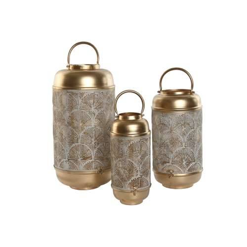 Set Svijećnjaka Home ESPRIT Bijela zlatan Metal 25 x 25 x 49 cm Cijena