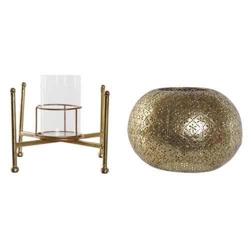 Svijećnjak Home ESPRIT zlatan Metal Kristal 24 x 24 x 20 cm Cijena